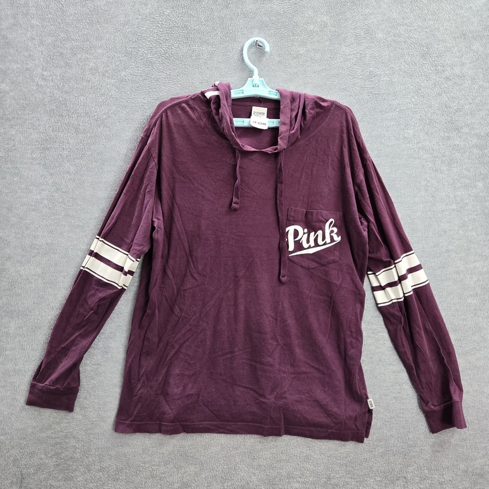 PINK Victoria's Secret Women Hoodie S Purple Logo Long Sleeve Cotton‎ Pocket
